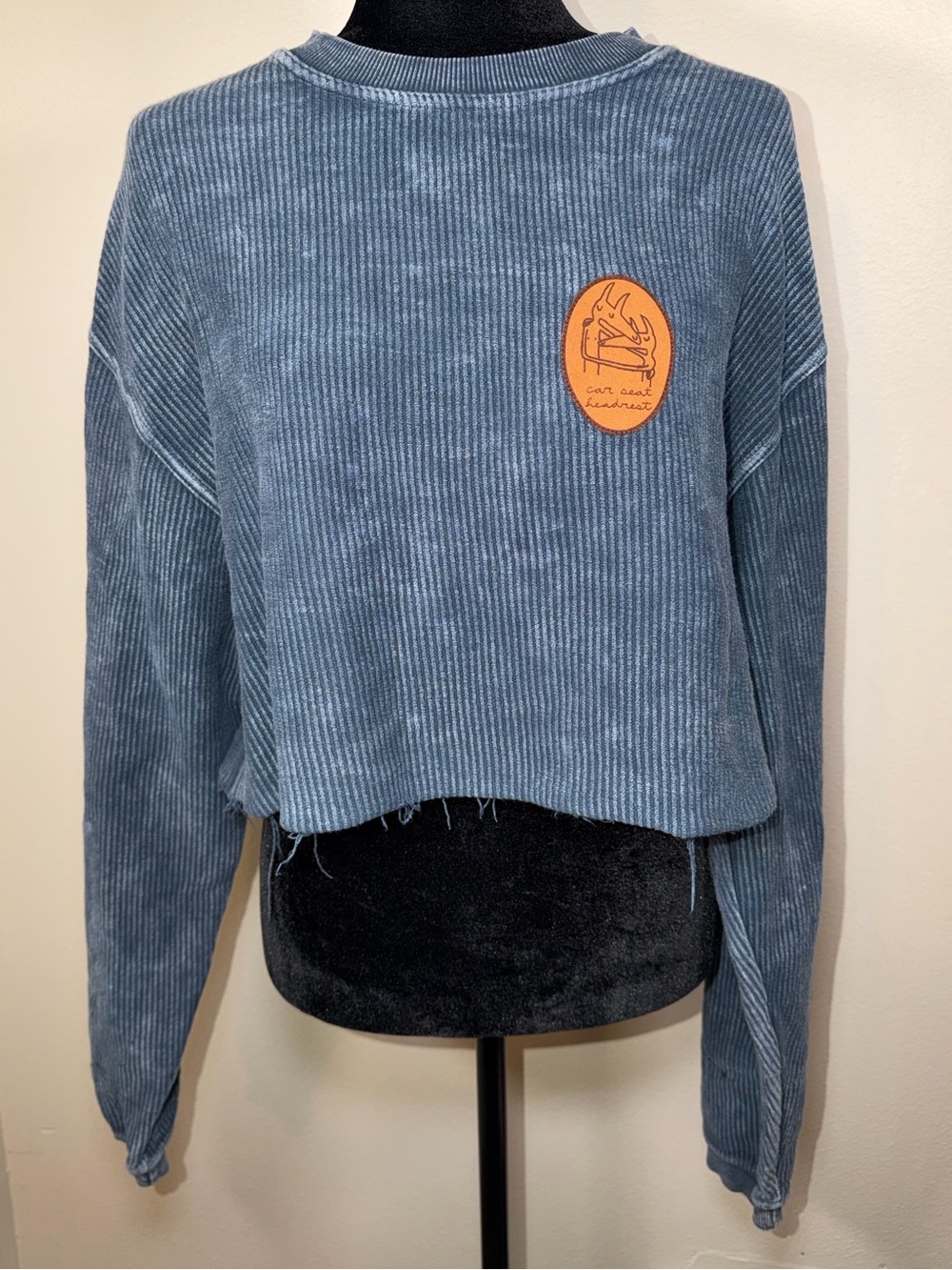 Corded Crew Corduroy Ribbed Carseat Headrest Cropped Distressed Emo Sweatshirt